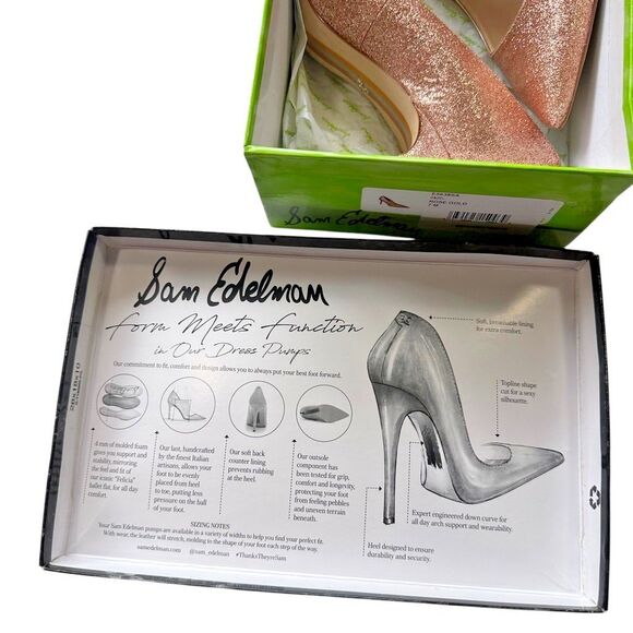 Sam Edelman Rose Gold Glittery Hazel Pumps Pointed Toe Stiletto Heels Size 7 - Picture 9 of 11